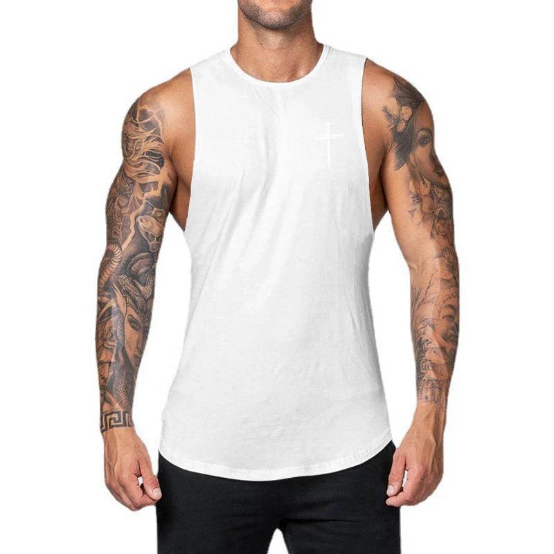 Vêtements de sport personnalisés imprimés croisés pour hommes, chemise sans manches pour entraînement musculaire, débardeur de musculation en coton, débardeur de Fitness