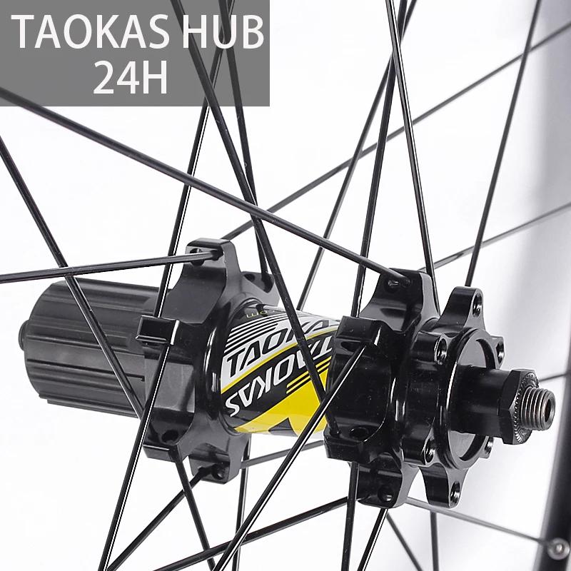 Roue de vélo de montagne 26/27,5/29 pouces, six goujons, tirage droit, 2 roulements, 8-11 vitesses, 24H, en alliage d'aluminium TAOKAS MTB
