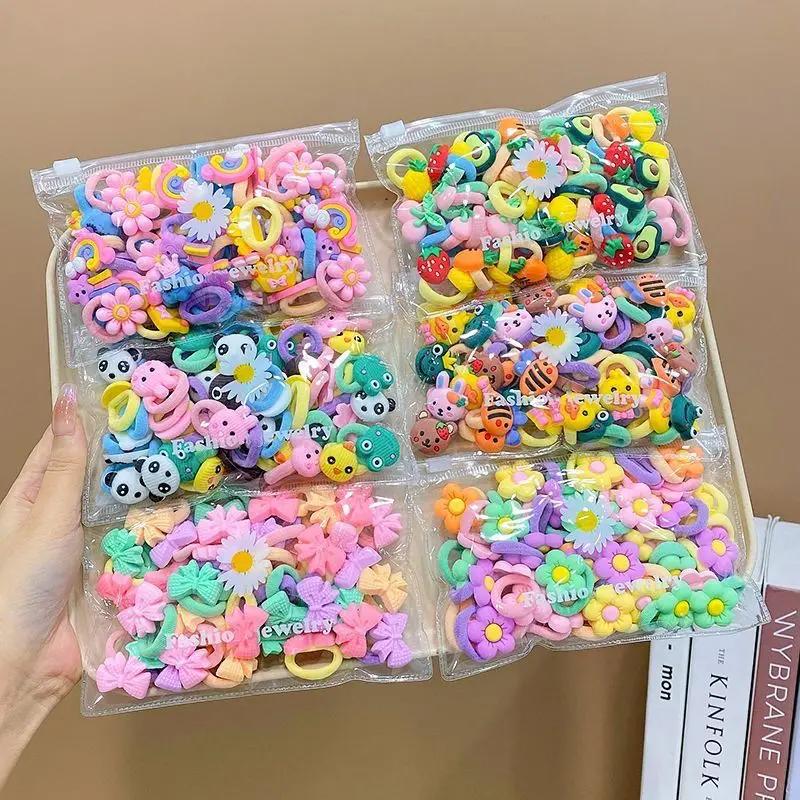 Bandes de cheveux élastiques en caoutchouc pour filles, 10/20 pièces/ensemble, dessin animé mignon, ne fait pas mal aux cheveux, petit chouchou pour enfants, attaches de cheveux douces, accessoires po