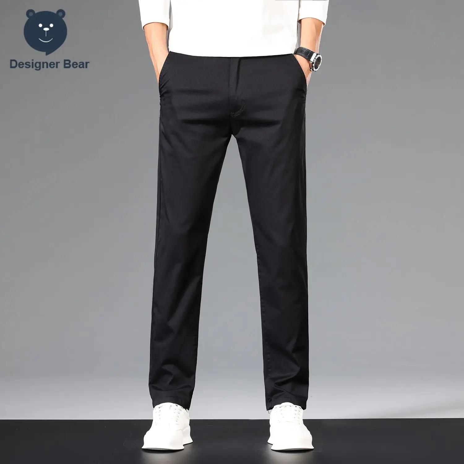 Pantalon décontracté pour homme en coton respirant (97 %) – Collection Printemps-Été – Coupe droite