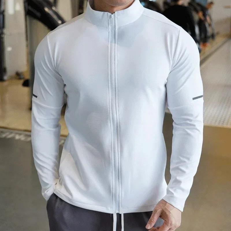 Sweat-shirt sport homme col montant manches longues - Veste fitness running jogging décontractée zip