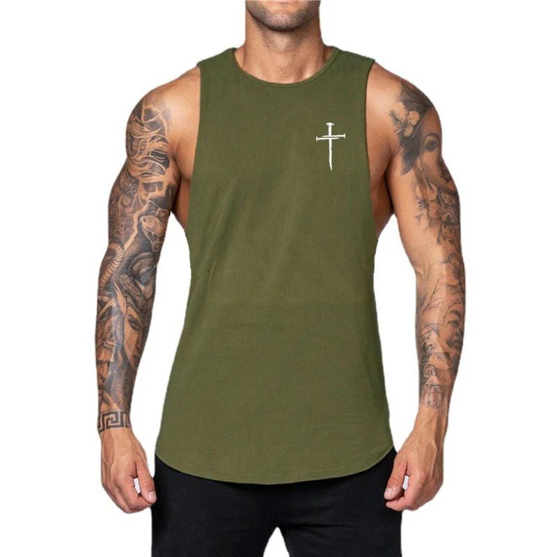 Vêtements de sport personnalisés imprimés croisés pour hommes, chemise sans manches pour entraînement musculaire, débardeur de musculation en coton, débardeur de Fitness