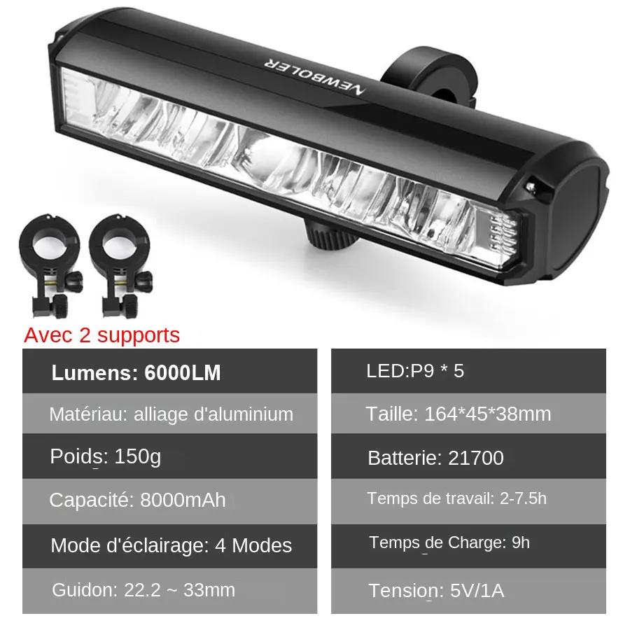 NEWBOLER vélo lumière avant 6000 Lumen