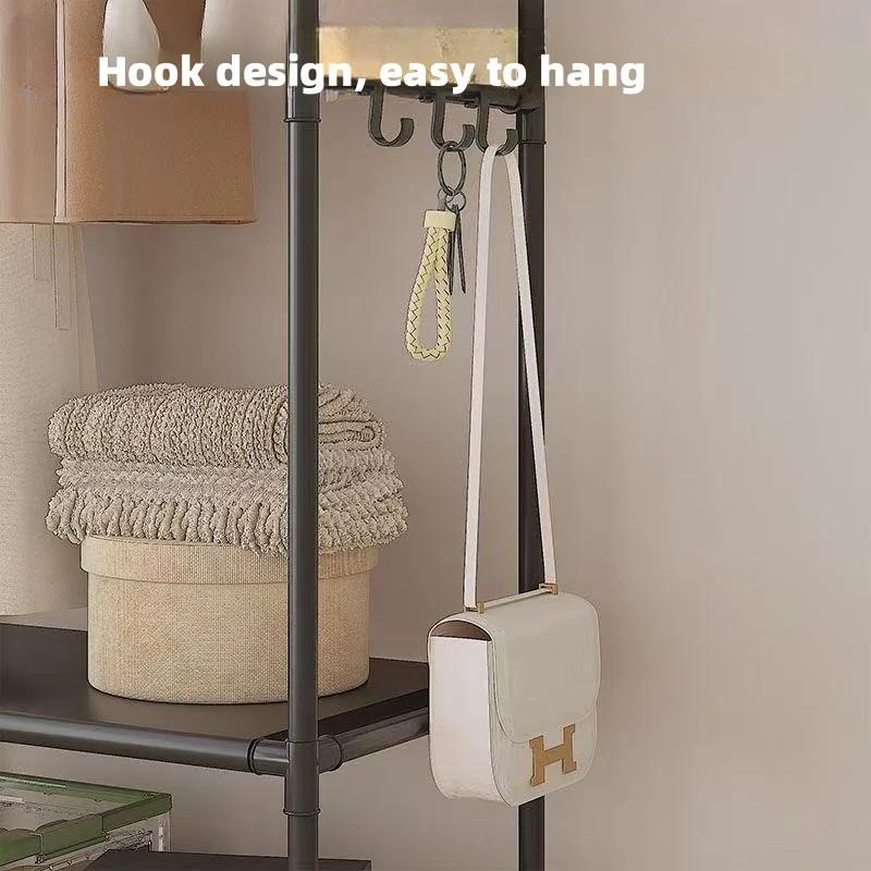 Support de rangement pour vêtements avec roulettes, crochets et étagères, organisateur peu encombrant, organisateur de vêtements autoportant Durable pour chambre à coucher
