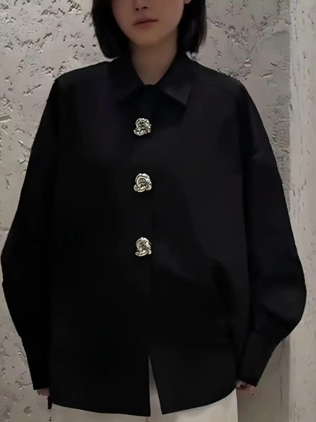 Nouvelle marque de luxe Design vêtements blanc noir surdimensionné boutons chemisiers et chemises en coton femmes