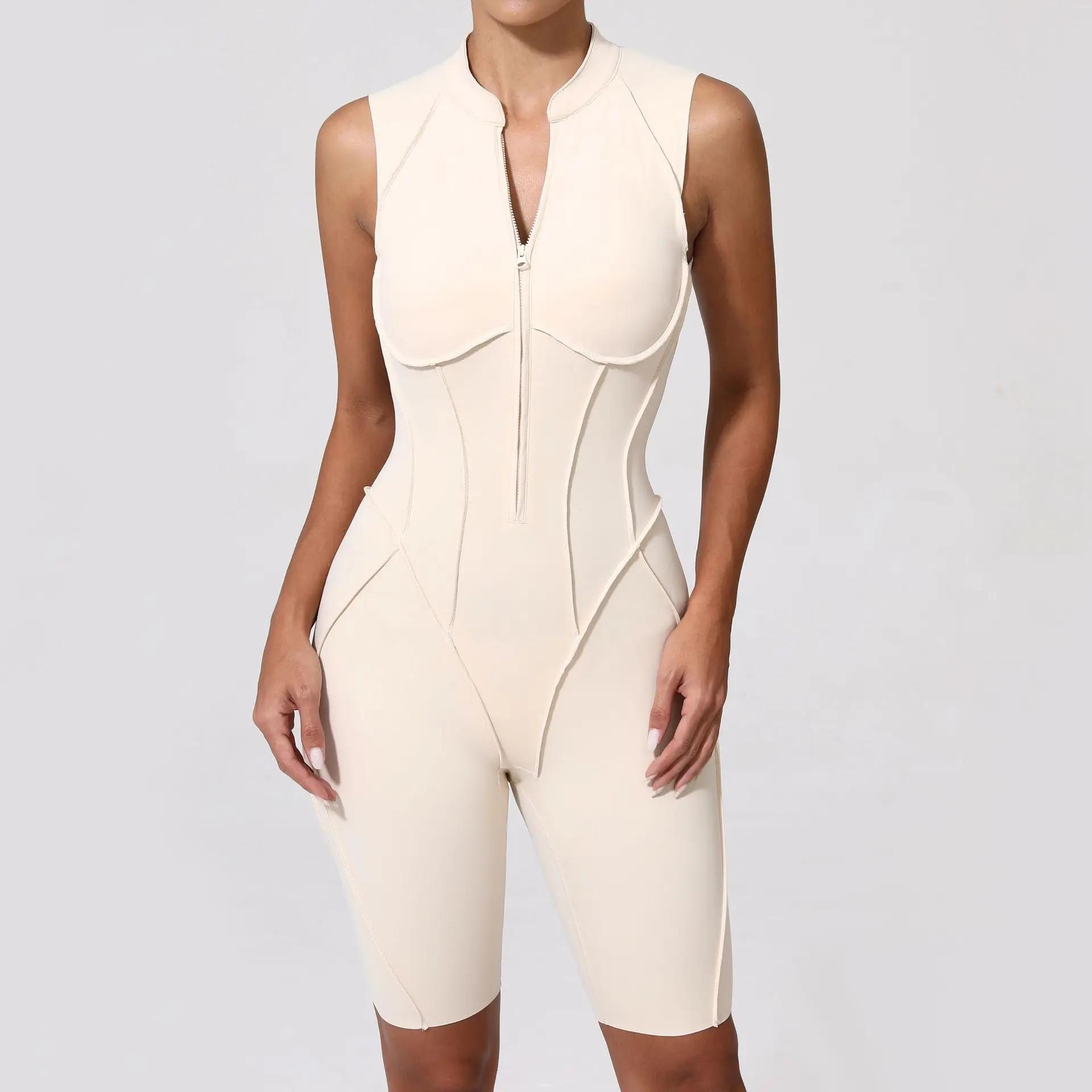 Costume de yoga pour femmes fermeture éclair design pompes sportif fitness danse gym manches courtes élégant pour occasions spéciales