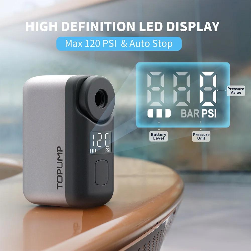 TOPUMP TB2 PRO Mini pompe électrique Portable pour vélo gonfleur de pneus sans fil 120PSI Max 450mAh batterie avec écran charge rapide