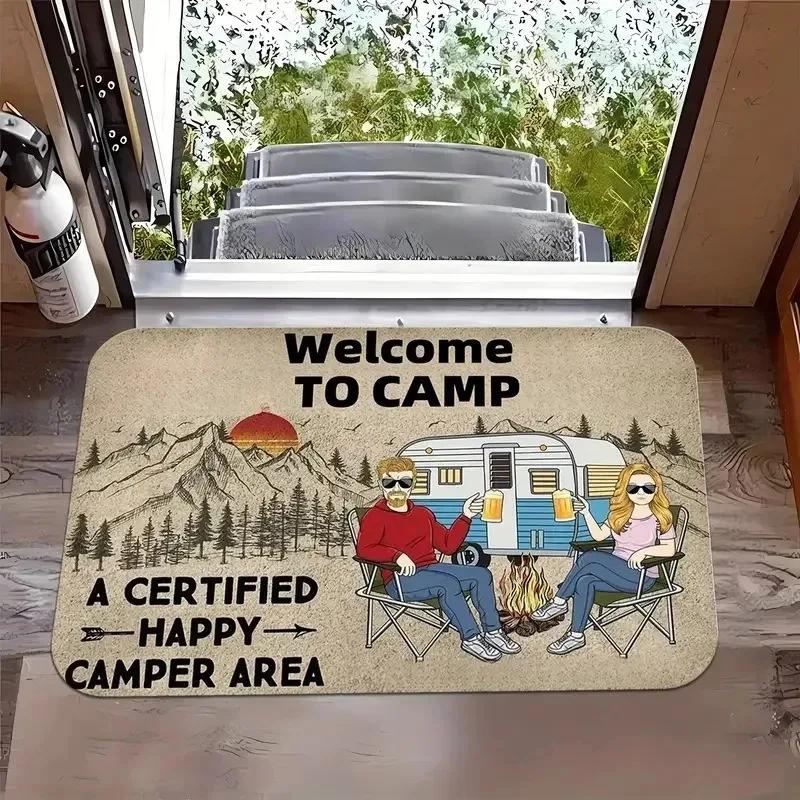 Tapis de bienvenue pour camping-car, motif camping-car joyeux, antidérapant, pour cuisine, salle de bain, entrée, salon, lavable
