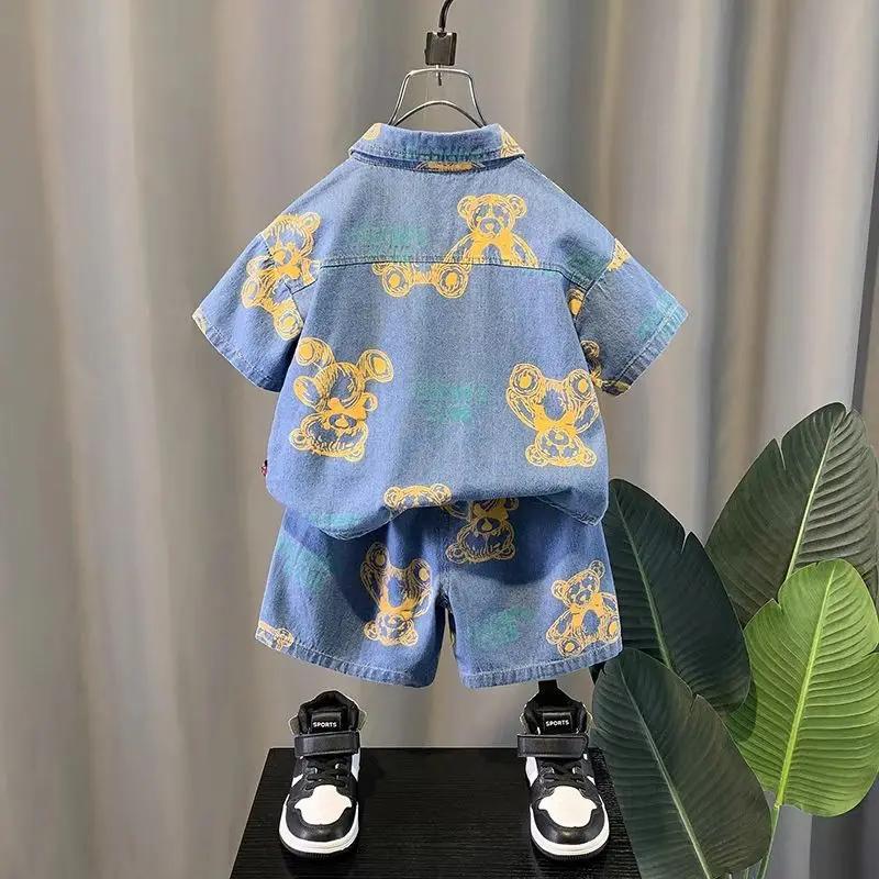 Ensemble décontracté d'été pour enfant : T-shirt imprimé ours et short (2 pièces) – Tenue de cowboy pour bébé et tout-petit