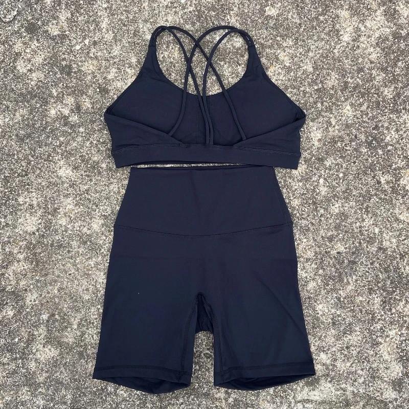 Ensemble cyclisme court Yoga pour femmes - Soutien-gorge et leggings dos croisé pour sport à fort impact