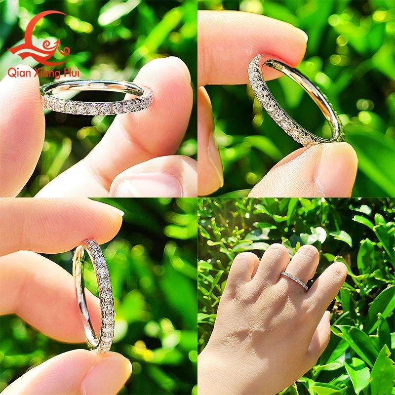 Bague de mariage en argent sterling 925 avec diamants Moissanite blancs ronds solides de 2 mm et 3 mm