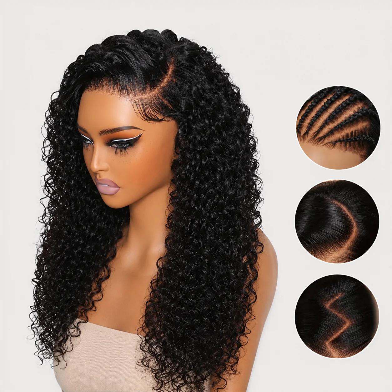 Perruque de cheveux humains bouclés 13x4 style birman Deep Wave
