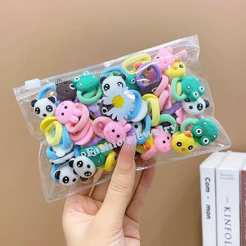 Bandes de cheveux élastiques en caoutchouc pour filles, 10/20 pièces/ensemble, dessin animé mignon, ne fait pas mal aux cheveux, petit chouchou pour enfants, attaches de cheveux douces, accessoires po