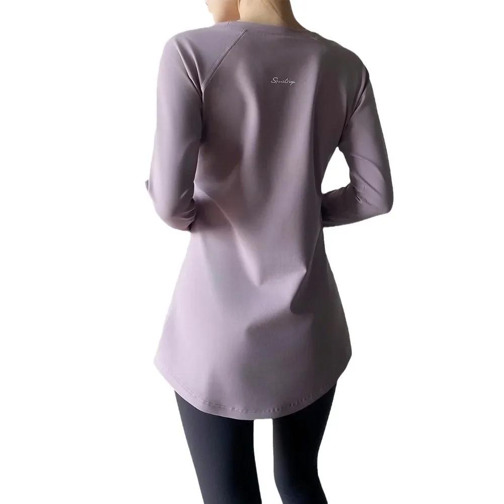 Haut de yoga en velours à manches longues pour femmes, chemise de base optique chaude, coupe couvertes, couvrant les hanches, style adt et long, fitness imbibé, hiver