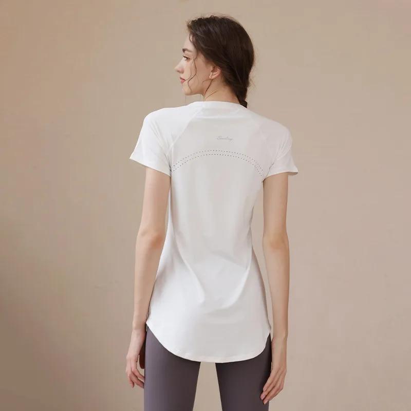 Vêtements de Yoga pour femmes, haut à manches courtes, vêtements de sport, T-shirt de course, de Fitness, Pilates, chemisier, 2024