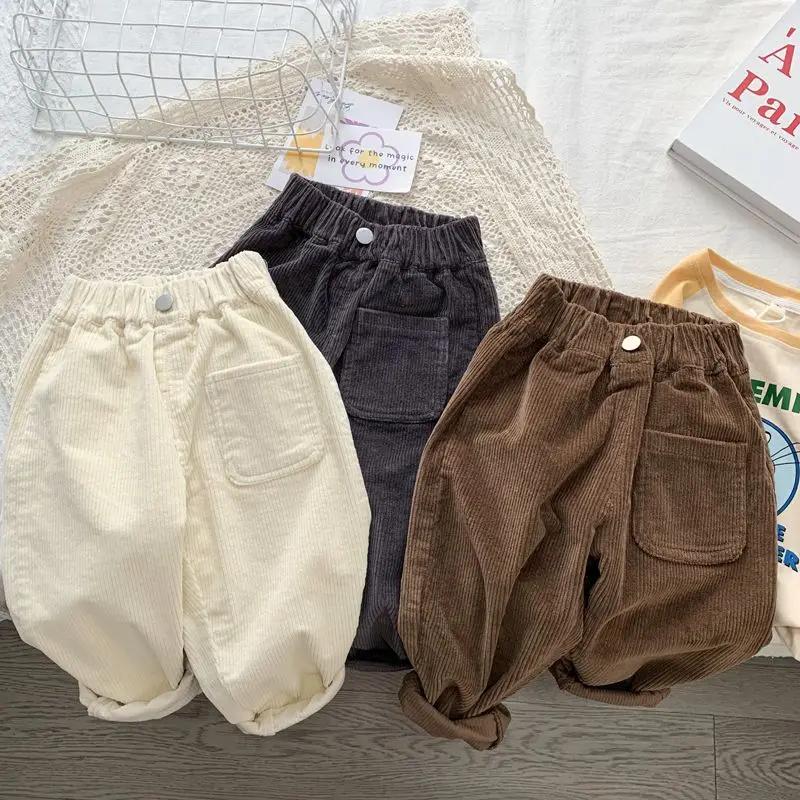 Garçon coréen vêtements pour enfants printemps automne enfants pantalons velours côtelé garçons pantalons pantalons solides bébé filles tenue vêtements pour adolescents