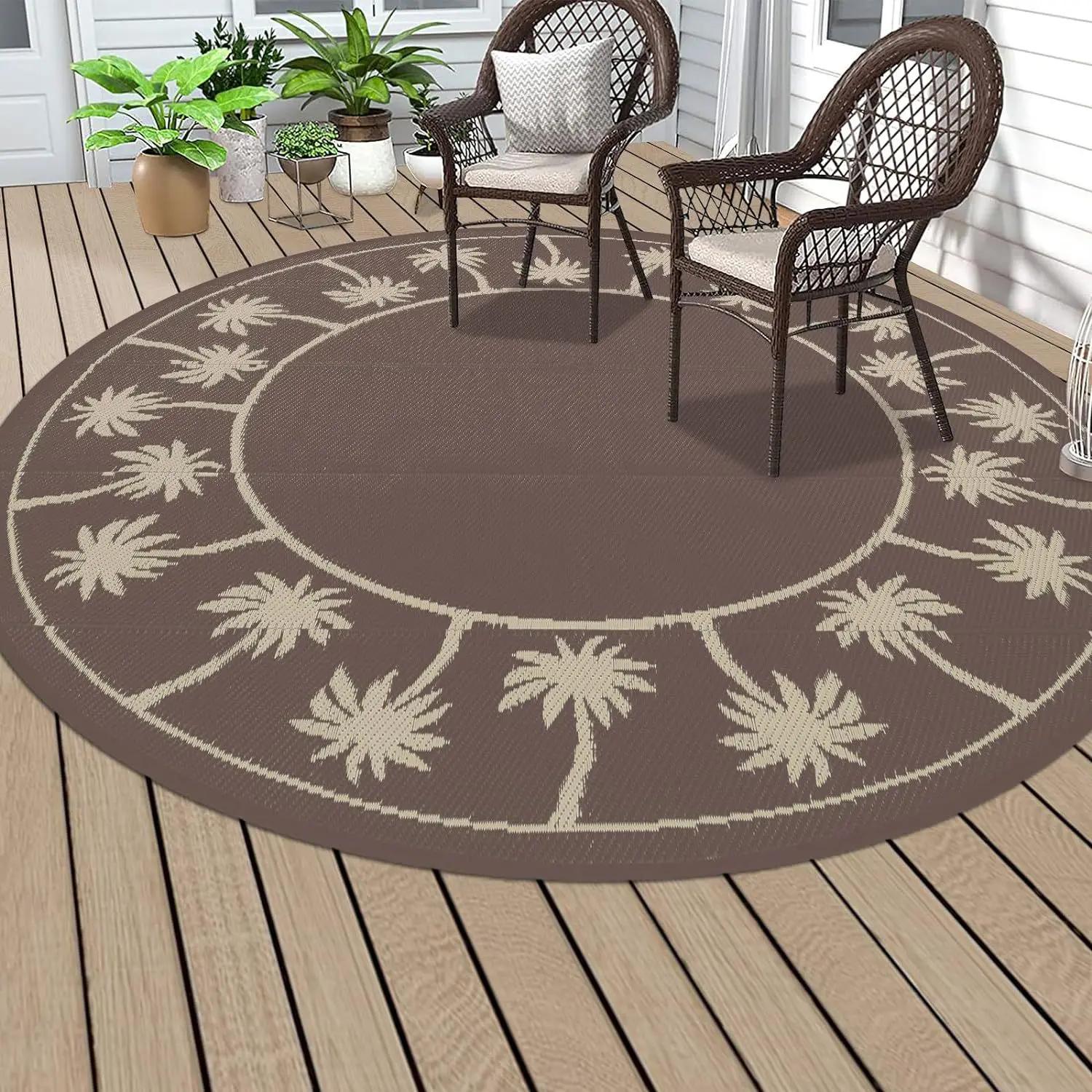 Tapis d'extérieur rond imperméable antidérapant, tapis de patio vintage à motifs floraux, tapis de balcon, tapis de jardin, tapis de sol lavable pour intérieur et extérieur