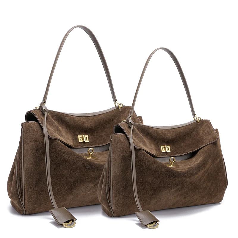 Sac à main en daim et cuir véritable pour femmes