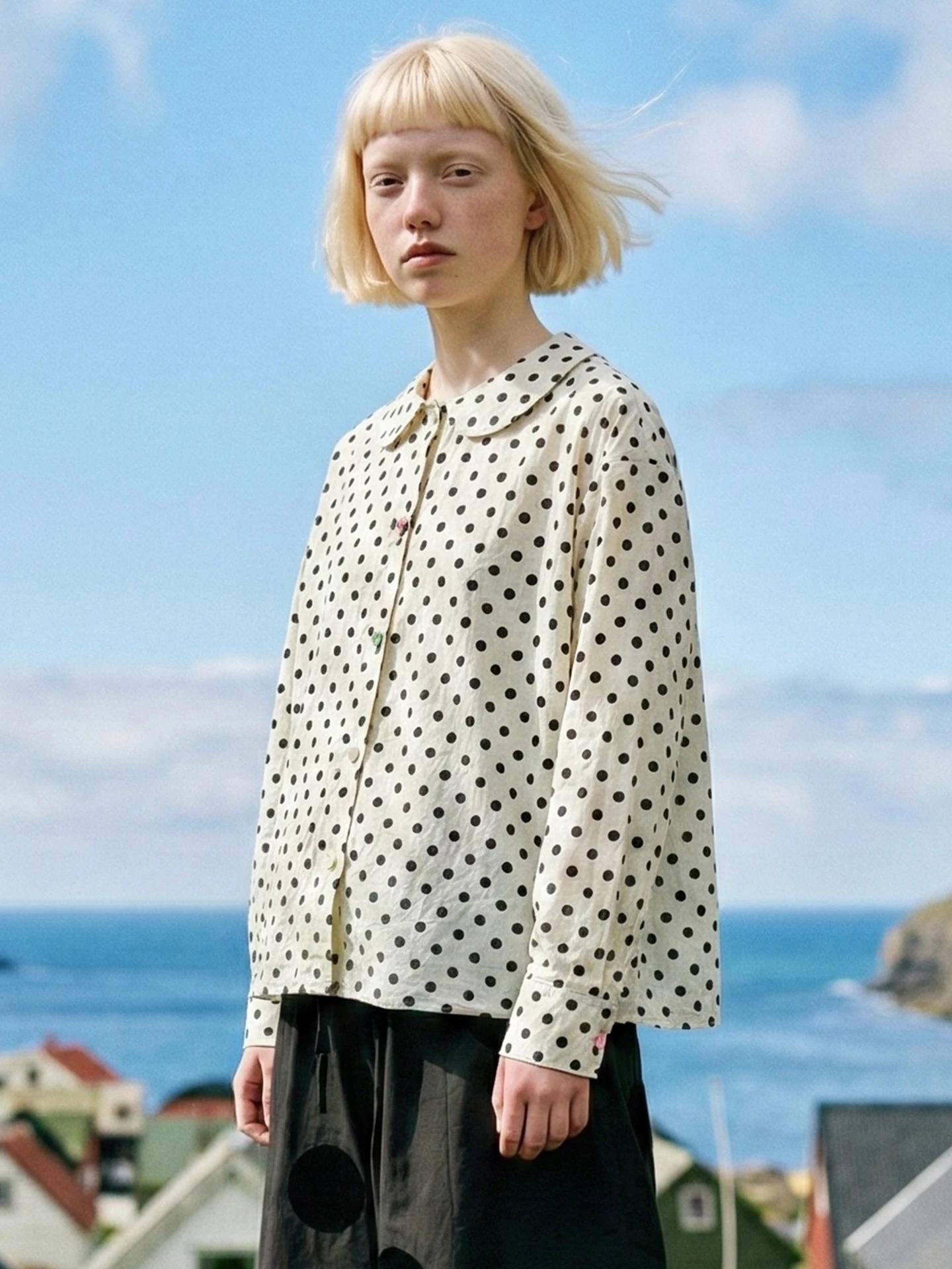 IMAKOKONI – chemise à pois avec col Peter Pan pour femme