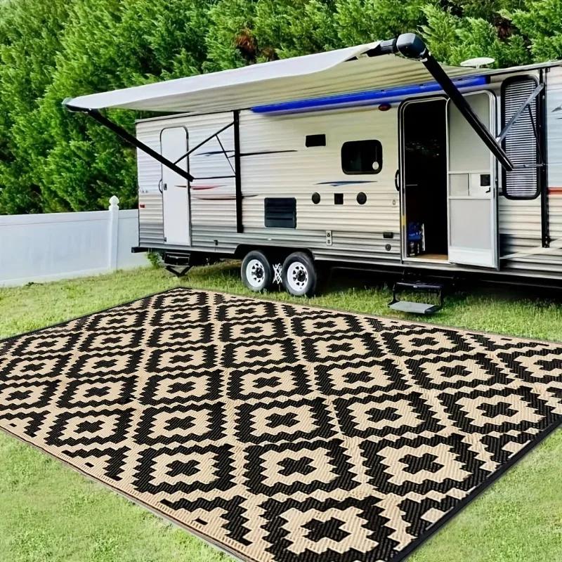 Tapis de plage style bohème, imperméable et réversible, pour patio extérieur, balcon, terrasse, camping, siège, pique-nique, décoration de printemps pour la maison