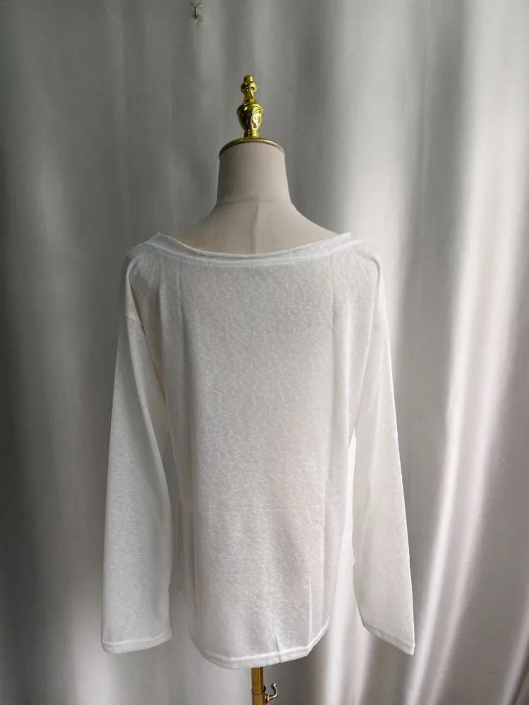 Kimotimo T-shirt Femme Été Imprimé Épaules Dénudées Manches Longues 2026 Nouveau Décontracté Transparent Ample Style Kpo