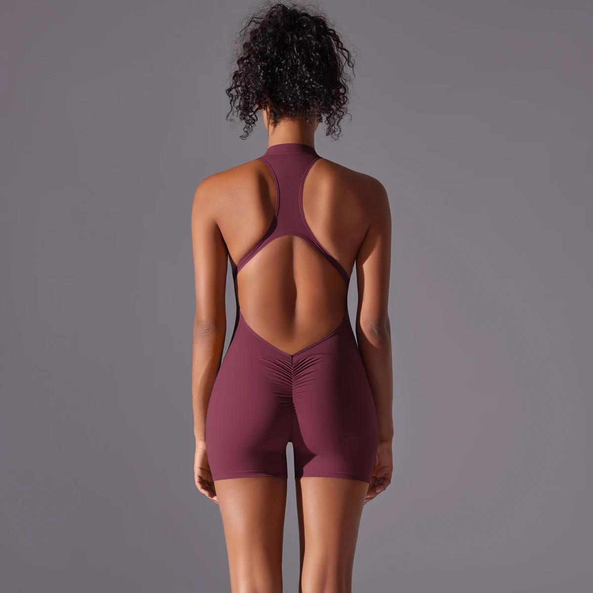 Body yoga femme séchage rapide combinaison zippée ajourée ensemble sport couleur unie yoga pilates fitness occasionnels