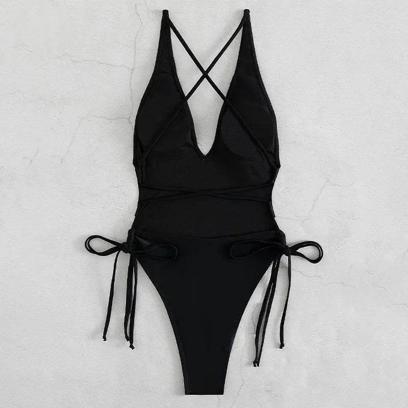 Maillot de bain une pièce femme sexy push-up - Body solide à lacets effet galbant plage