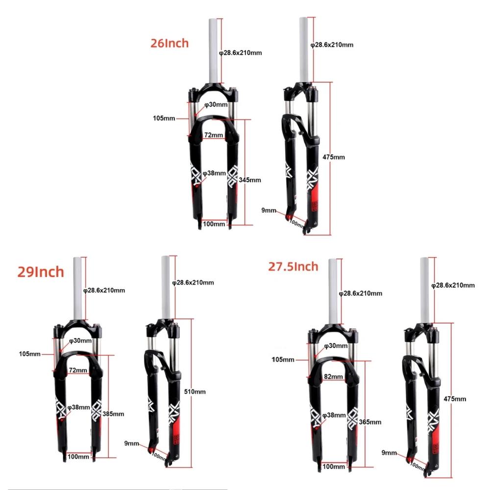 Fourche de vélo Bolany 26/27.5/29" en alliage d'aluminium, fourche à suspension FKM001, tube droit, fourche mécanique, débattement de 105 mm, amortisseur