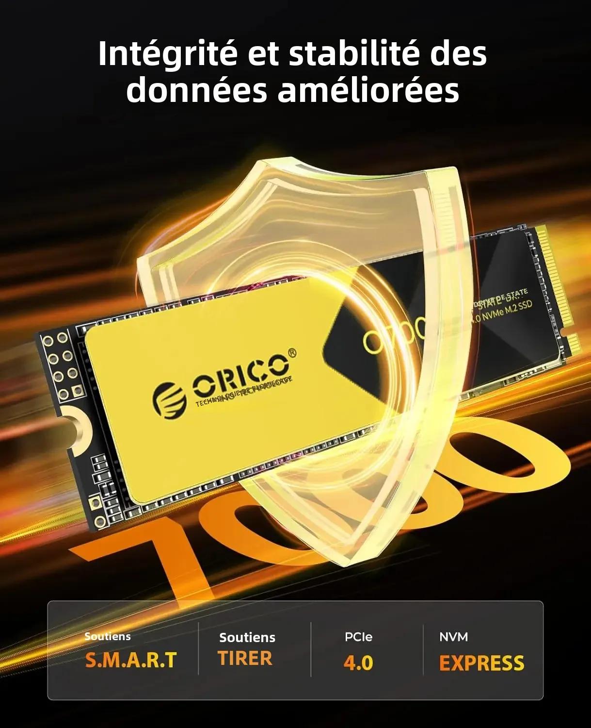 ORICO PCIe4.0 M.2 NVMe SSD PS5 Gaming 7400 mo/s disque SSD interne M Key 2280 SSD pour les créateurs de contenu 1 to/2 t