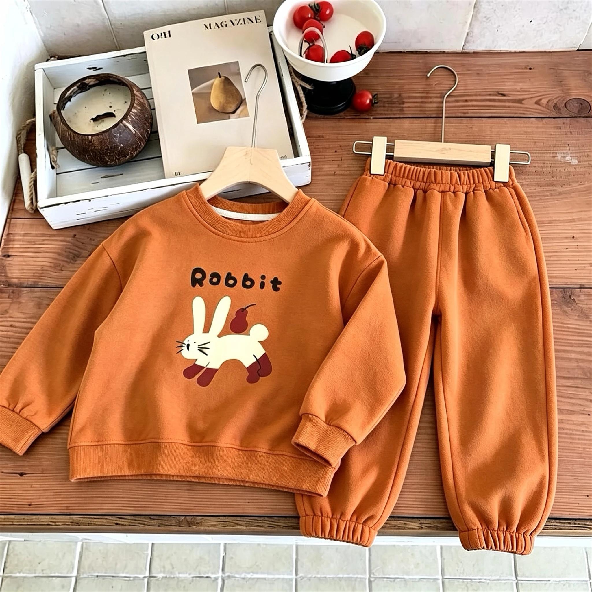 Ensemble de survêtements pour enfants : Sweat-shirts et pantalons de survêtement simples et tendance, deux pièces, tenues décontractées pour l'automne