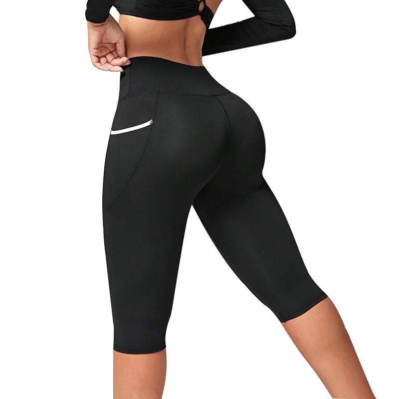 Leggings capri femme taille haute avec poches - Pantalon de yoga contrôle ventre entraînement fitness
