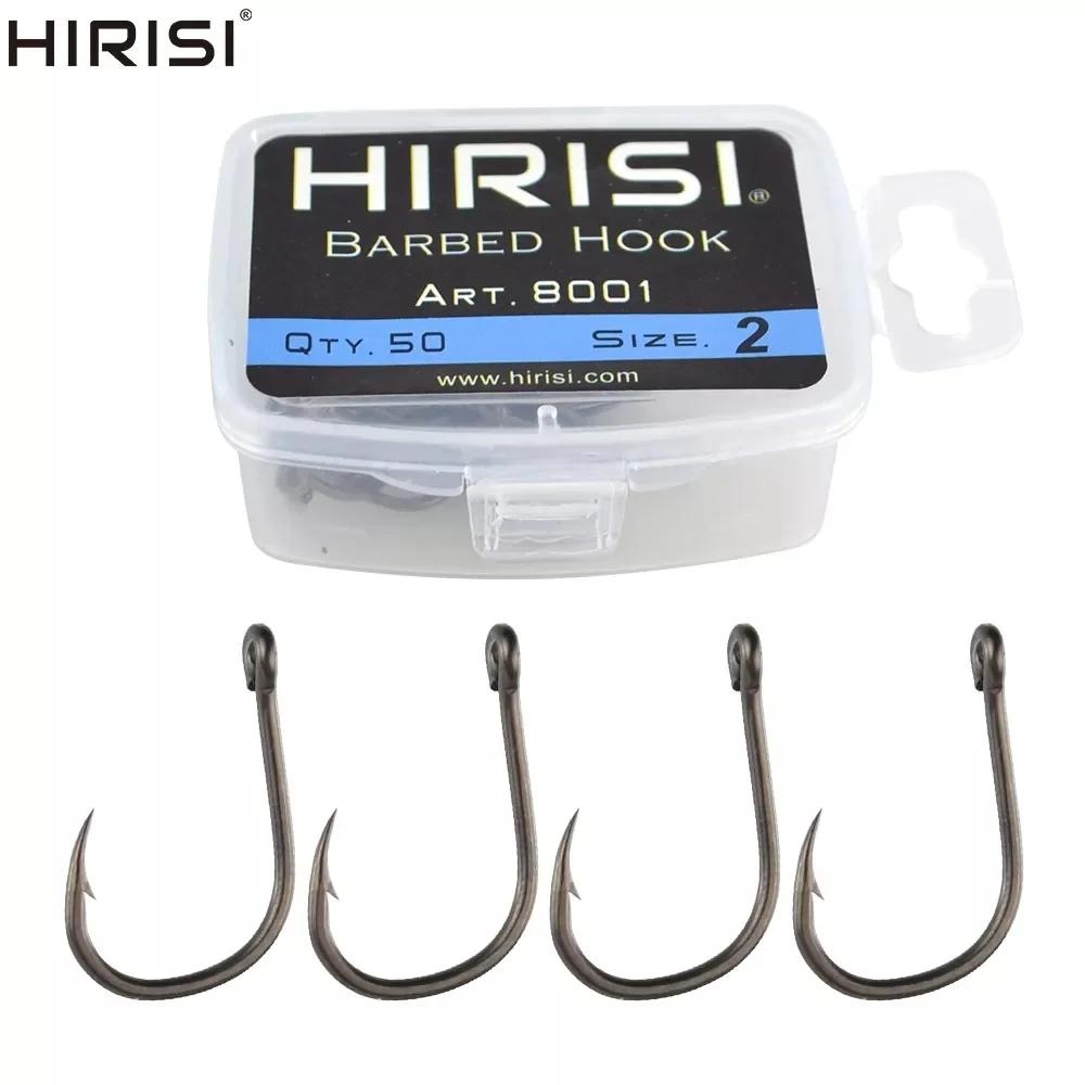 Hirisi 50 Pièces Hameçons de pêche carpe à revêtement barbelé avec oeil Conception au Japon en acier à haute teneur en c