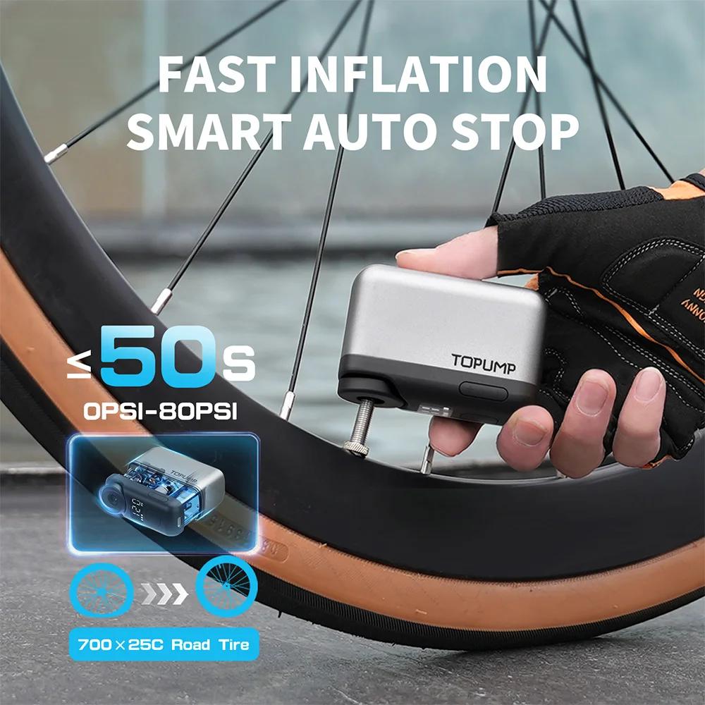 TOPUMP TB2 PRO Mini pompe électrique Portable pour vélo gonfleur de pneus sans fil 120PSI Max 450mAh batterie avec écran charge rapide