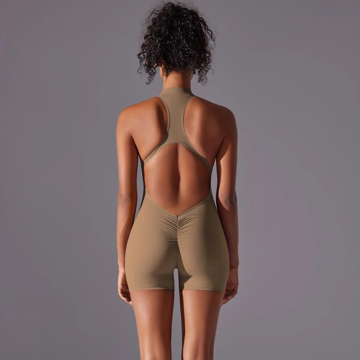 Body fitness femme dos nu push-up - Gymnastique yoga entraînement manches combinaison sport scrunch