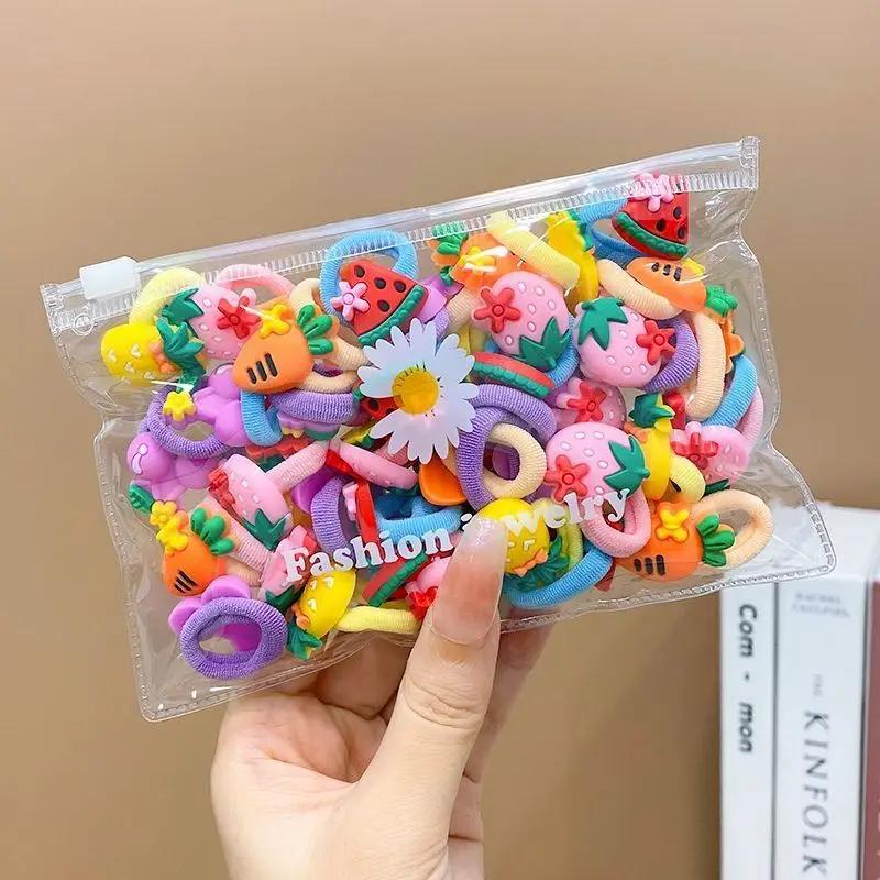 Bandes de cheveux élastiques en caoutchouc pour filles, 10/20 pièces/ensemble, dessin animé mignon, ne fait pas mal aux cheveux, petit chouchou pour enfants, attaches de cheveux douces, accessoires po