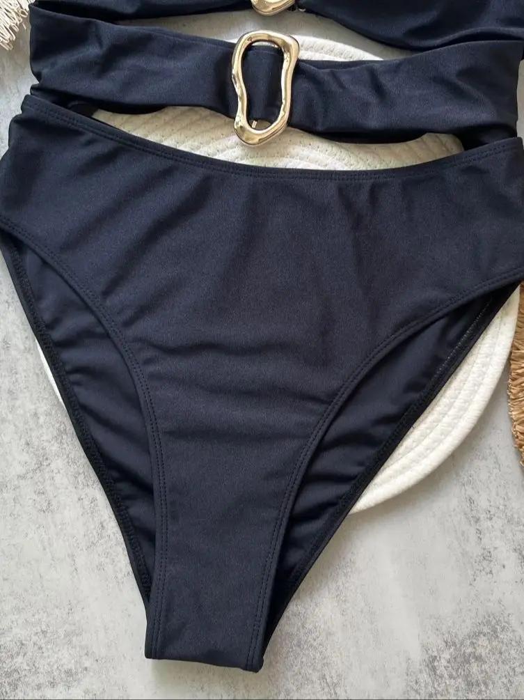 3 couleurs Sexy anneaux en métal découpé femmes maillots de bain une pièce maillot