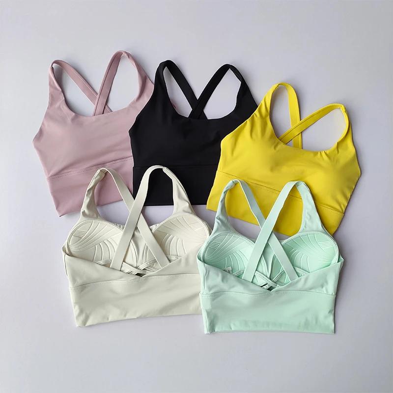 Soutien-gorge de sport sans couture haut court respirant fitness beau dos push-up antichoc course à pied élastique gilet de yoga sans manches