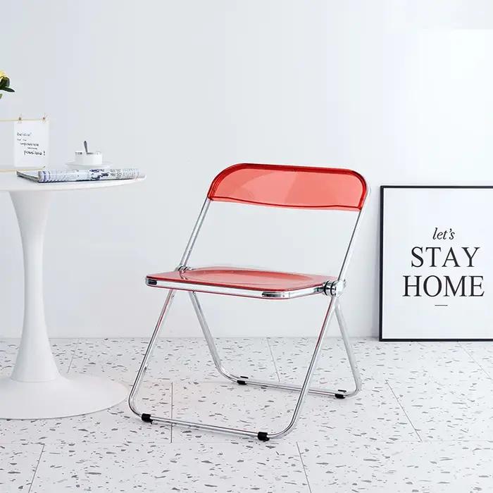 Chaise pliante transparente rouge, siège de salon en plastique PC