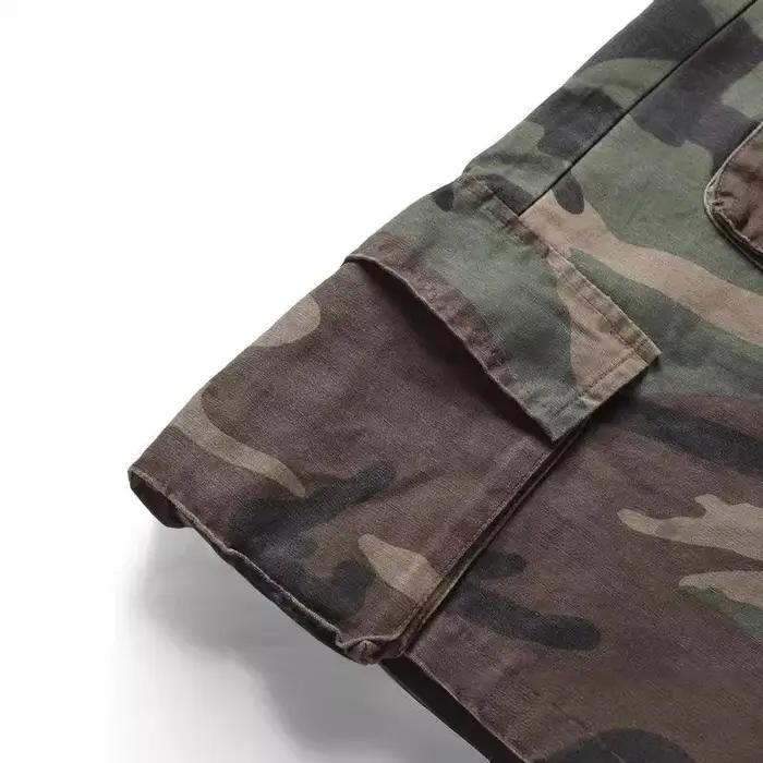 Shorts cargo camouflage pour homme, style streetwear, multi-poches, coupe oversize, avec cordon de s