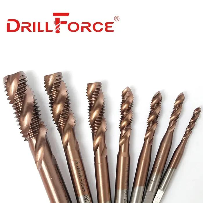 Forets à filetage de vis en Cobalt Drillforce HSSCO M35 flûte en spirale métrique M2-M30 tarauds de