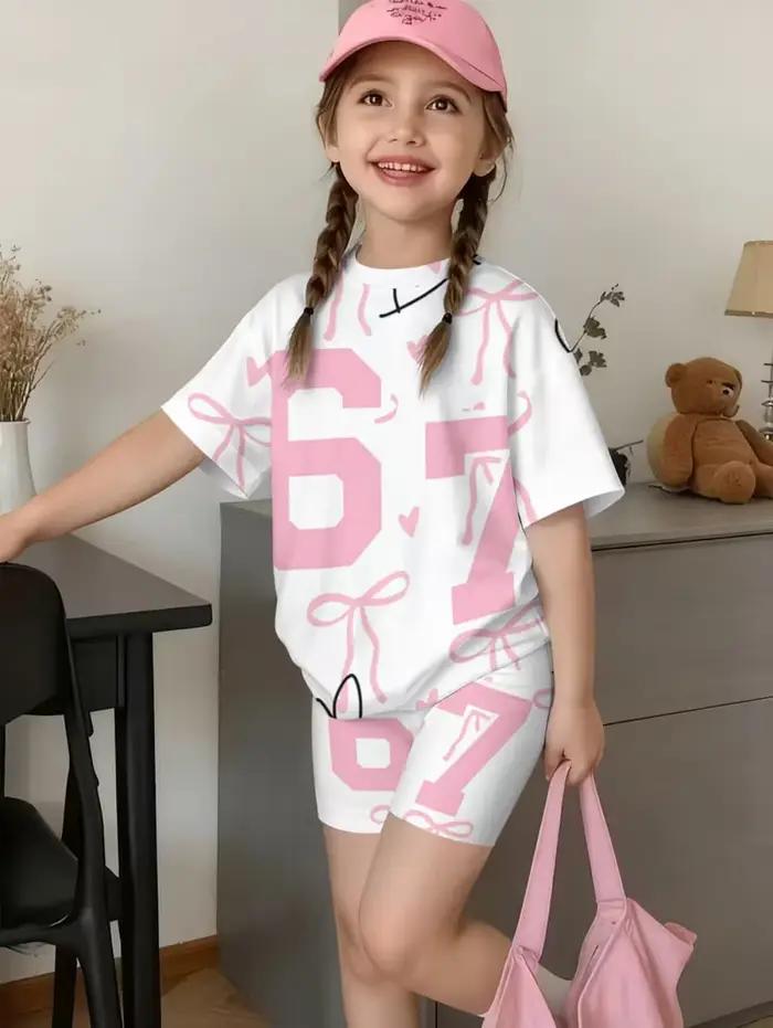 Summer Italian Brainrot 67 Six Seven Cartoon Print Sports Children's Set Short Sleeved Shorts 2PCS S