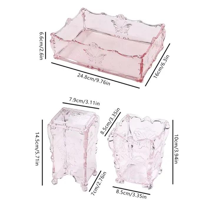 Boîte de rangement pour tampons de coton, motif papillon rose transparent, conteneur de serviettes,