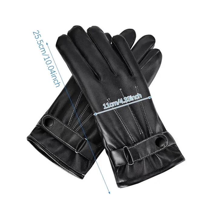 Gants coupe-vent en cuir PU pour hommes, mitaines chaudes à boutons, noir, sports de plein air, cond