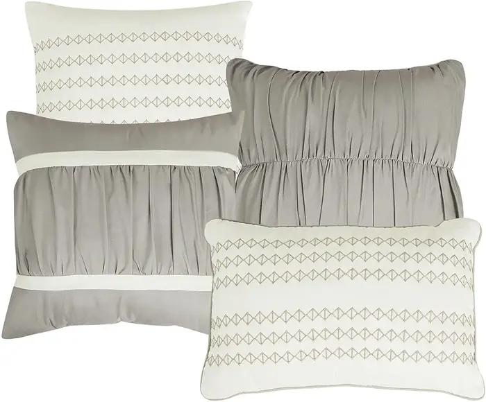 Ensemble de couette Queen de luxe gris, microcarence rayée, polyester, 7 pièces