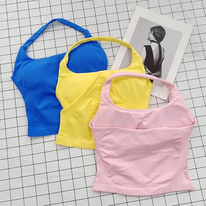Bralette dos nu à col carré pour femme - Bretelles épaisses, coupe ajustée, coussinets amovibles, id