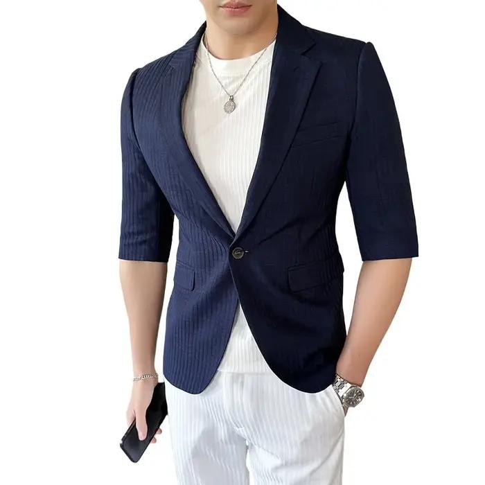 Costume d'été de haute qualité pour hommes, manches à sept points, élégant, beau, fin, frais, respir
