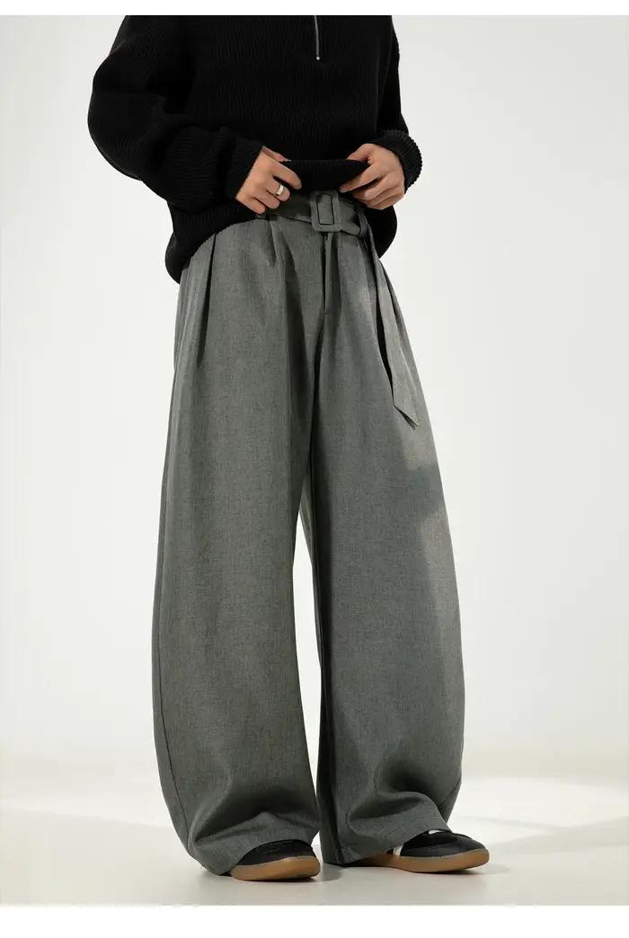 Pantalon plissé drapé à jambes incurvées pour hommes, coupe ample, jambe droite, Style rétro, pantal