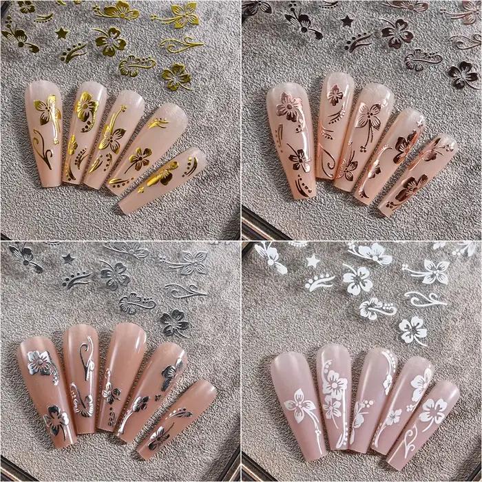 Autocollant 3D fleurs d'hibiscus pour ongles, 1 pièce, pétales de fleurs blancs et noirs, décalcoman