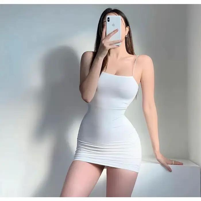 Mini robe fourreau élégante, couleur unie, sans manches, Type A, courte, Sexy, Slim, amincissante, c