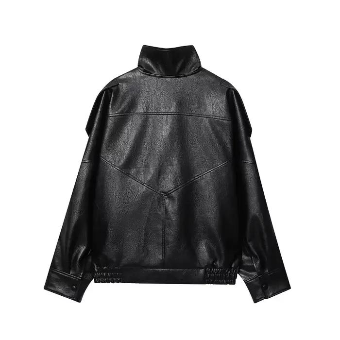 MUJER vestes en simili cuir noir pour femmes vêtements d'extérieur bureau femmes Bomber veste bouton